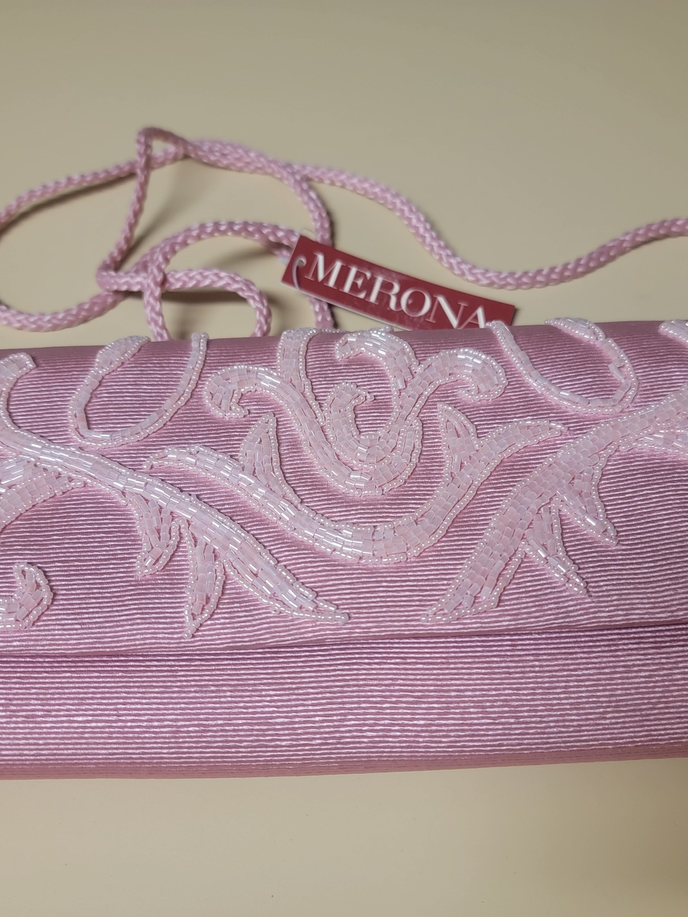 Merona Pink Satin Beaded Wristlet Clutch